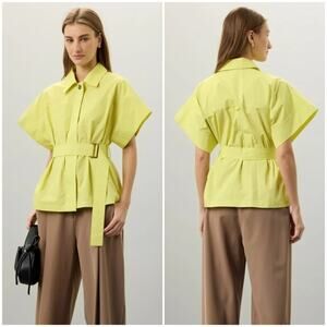 Eudon Choi x RTR Top 16 Light Green Belted Short Sleeve Designer Chic